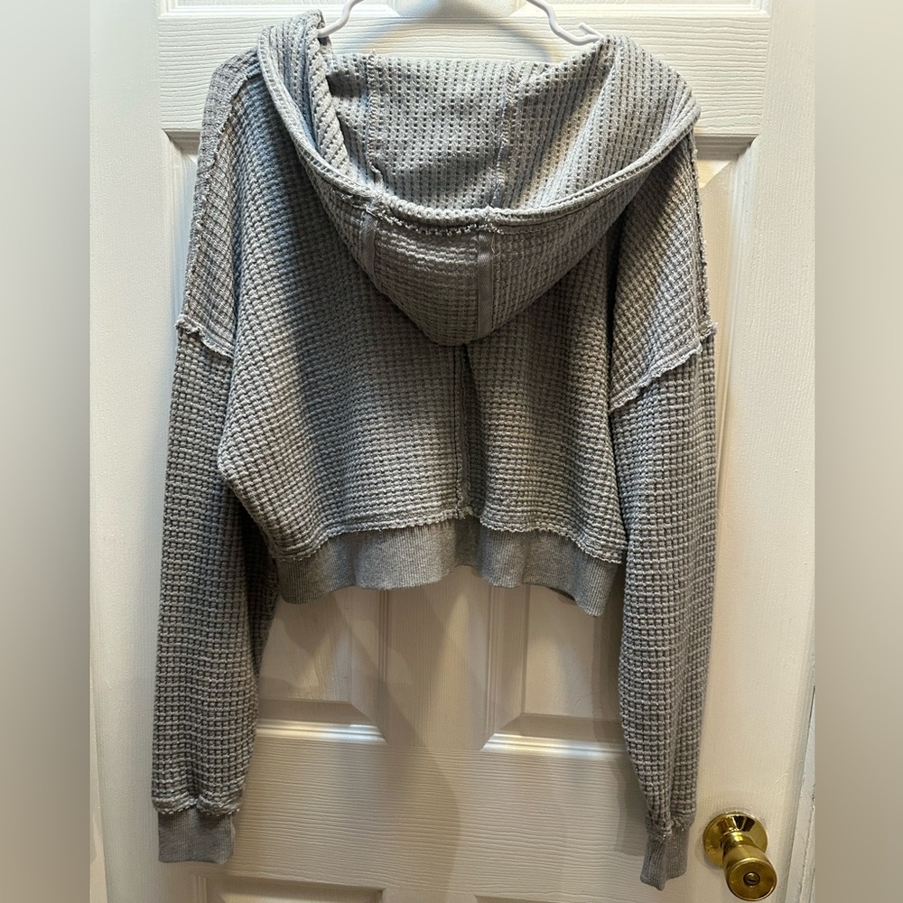 Textured Grey American Eagle Full Zip Hoodie - Picture 2 of 4